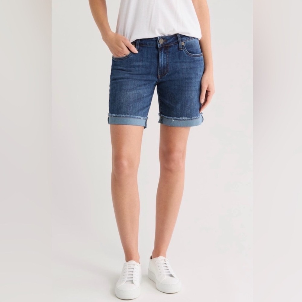 Kut from the Kloth Katy Boyfriend Shorts Dark Wash Frayed Cuffed Denim Size 6